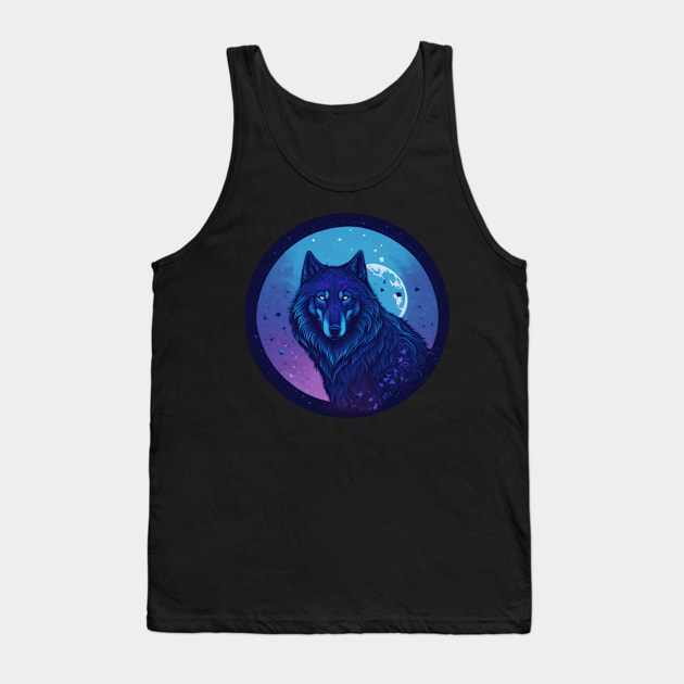We Are All Made of Stardust - Dark Blue Wolf Design Tank Top by SymbioticDesign